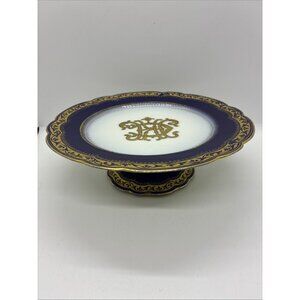 Vtg Mansard 34 Rue Paradis 9” Footed Plate Blue / Gold